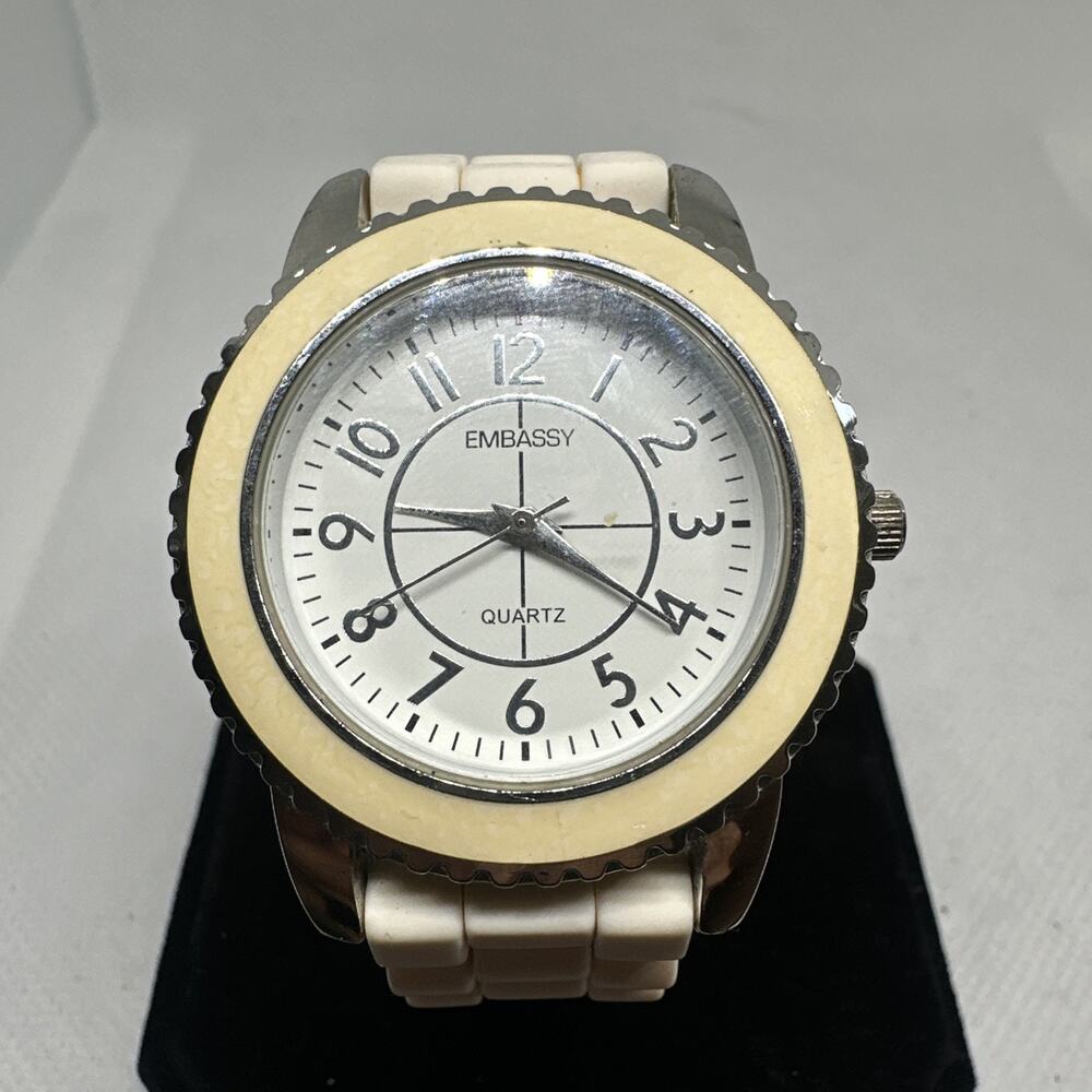 Gruen Embassy Womens Watch Cream Ivory Band Round Ivory Dial Analog New Battery